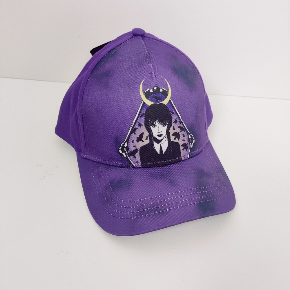 Wednesday Addams Hat Halloween Cap One Size Purple Black NEW Bats Goth Emo
